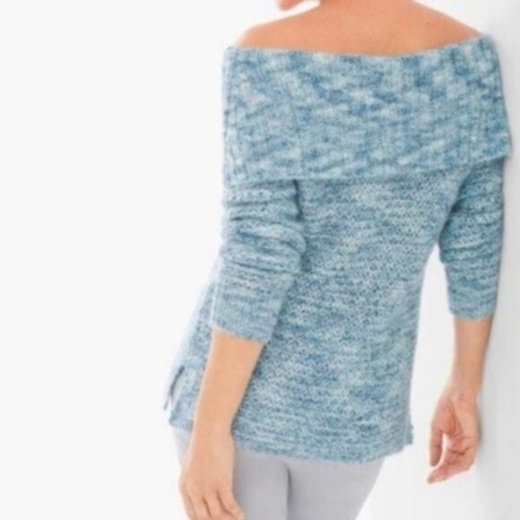 NWT Chico's off the shoulder blue & silver sweater - Picture 2 of 8